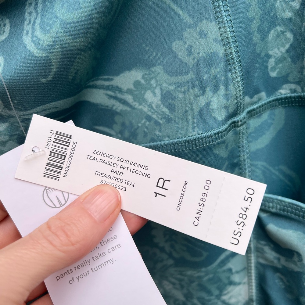 👗Chico's Zenergy Aqua Floral Leggings - Picture 6 of 8